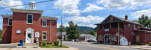 McVeytown streetscape with the Borough Hall at left